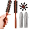 2 Pieces Small Round Hair Brush Mini Bristle Beard Brush for Men Women with 2 Piece Drawstring Bags for Thin or Short Hair