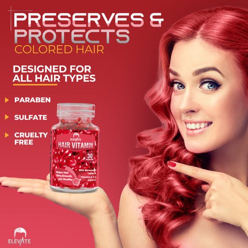 Elevate Hair Treatment Serum Oil Capsules - Conditioning Repair & Moisturizing Formula with Argan Jojoba Oils Vitamins A C E Pro Vitamin B5 Healthier Smooth Silky Thicker for Softness (2 Bottles)