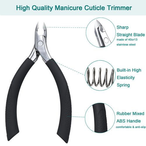 SG Nekoo Cuticle Nippers Professional Nail Cuticle Trimmer Sharp Slanted Straight Blades Cutters Scissors with Rubber Handle for Fingernails and Toenails (Black-2P)