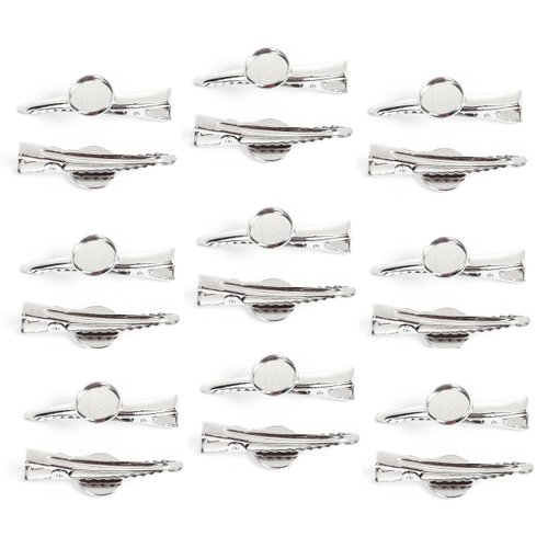 JGFinds Silver Tone Barrette Hair Clips with Cabochon Setting for DIY Crafts & Accessories, 20 Pack for Arts & Crafts