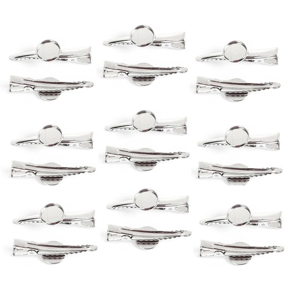 JGFinds Silver Tone Barrette Hair Clips with Cabochon Setting for DIY Crafts & Accessories, 20 Pack for Arts & Crafts