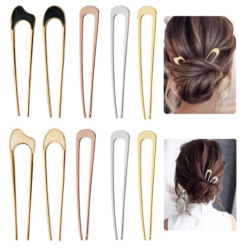 10 Pieces Metal U Shaped Hair Pins French Hair Pin Bobby Pins Hair Forks Vintage Forks Sticks for Bridal, Women, Girls