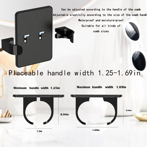 Curly Hair Brush Comb Holder, Curl Defining Brush Comb Cleaner Tool, 2 Pcs Comb Holder and 1pcs Comb Cleaner Tool, Comb Holder No-Drill, Suitable for Most Combs, for Home Or Salon Use. (black)