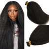 Lacerhair Kinky Straight Itip Human Hair Extensions Pre Bonded Coarse Yaki Virgin Natural Black Microlinks I Tip Hair Extensions Real Human Hair for Black People Cold Fusion 12 Inch 100 Strands 80g