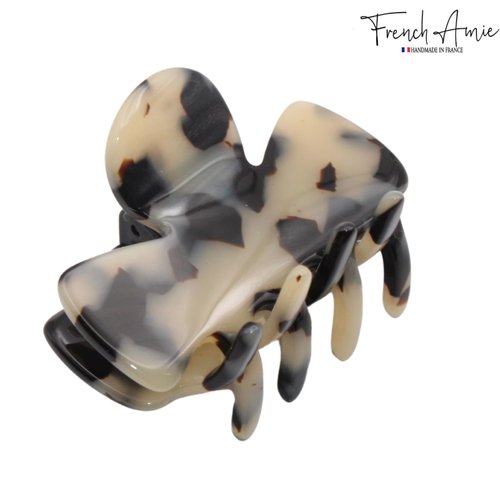 French Amie Grace Small 2” Cellulose Acetate Handmade Non Slip Flexible Hair Claw Clips for Fine Hair Women Hair Accessories, Made in France (White Tokyo)