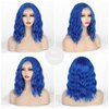 incohair Short Blue Wig for women 14 Inch Shoulder Length Loose Curly Wigs Natural Hairline Middle Part Blue Wig Wavy Cosplay Wigs for Daily Costume
