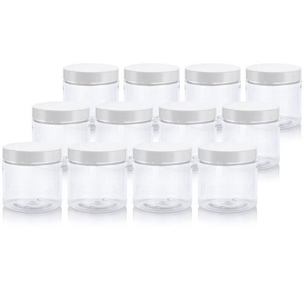 4 oz Clear PET Plastic Jar with White Foam Lined Lid (12 Pack) Refillable Empty Storage Containers