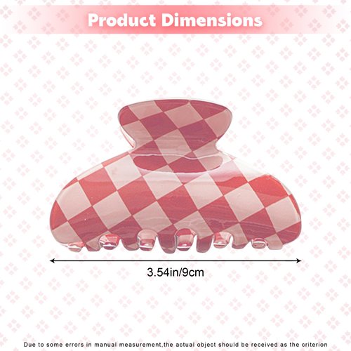 Checkered Hair Claw Clips for Women Cute Claw Clip Pack, Checkered Hair Clips for Girls Medium Size Hair Claws for Thick Hair Checkered Claw Clips No-Slip Grip Aesthetic Hair Accessories (Pink-white)