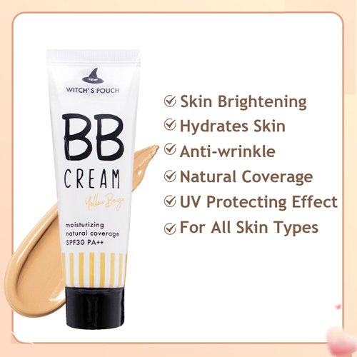 Witch's Pouch BB Cream Tinted Moisturizer with SPF, All-In-1 BB Cream Foundation BB Cream with SPF 30, Hydrating BB Cream Korean for All Skin Types (Yellow Beige)