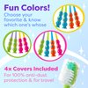 Trueocity Kids Toothbrush 4 Pack - Soft Contoured Bristles - Child Sized Brush Heads (3-10 Year Old) - Suction Cup for Fun & Easy Storage - Girl & Boy Set (Blue & Orange)