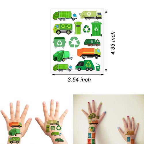 ATSMOICY 290 Pieces Garbage Truck Temporary Tattoo - Rubbish Truck Themed Party Supplies Waste Management Recycling Birthday Baby Shower Party Favors Fake Tattoos for Kids
