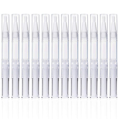 12Pcs 3 ml Empty Nail Oil Pen with Brush Tip, Transparent Twist Pens, Lip Gloss Brush Applicators, Eyelash Growth Liquid Tube Container (12PCS)