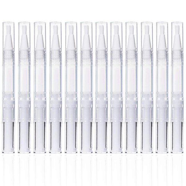 12Pcs 3 ml Empty Nail Oil Pen with Brush Tip, Transparent Twist Pens, Lip Gloss Brush Applicators, Eyelash Growth Liquid Tube Container (12PCS)