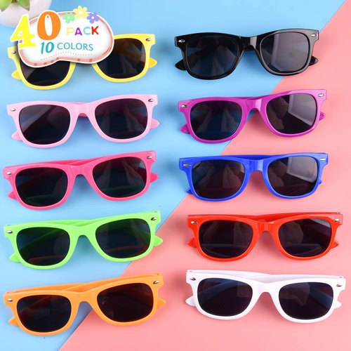 MIAHART 40 Pack Neon Sunglasses Bulk for Kids Glasses Party Favors for Summer Beach Pool Party Carnival Prizes Birthday Party Supplies, 10 Bright Color