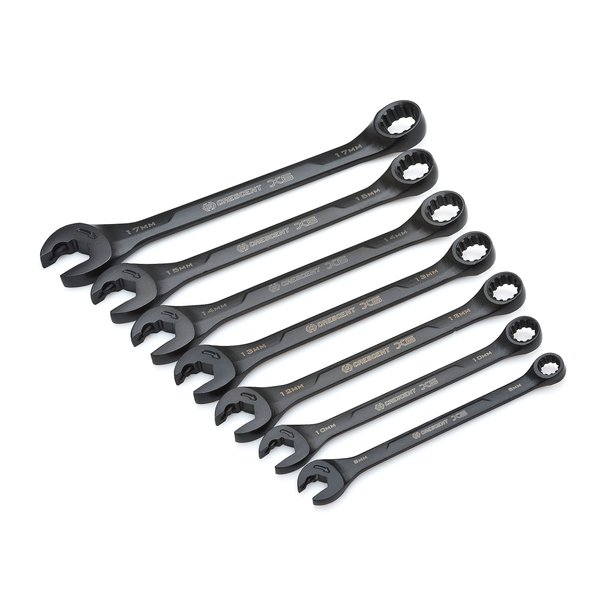 Crescent 7 Piece X6™ Spline Open End Ratcheting Combination Wrench Set | Metric | Black Oxide | CX6RWM7