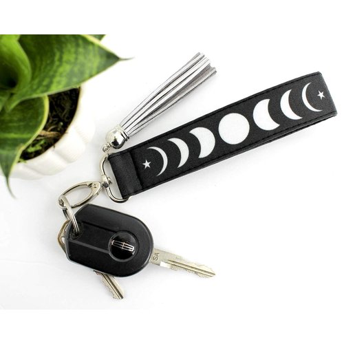 Moon Phase Keychain with Tassel Witchy Gifts for Women Witchcraft Wrist Lanyard Strap