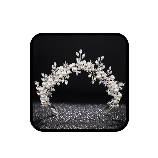 CLOACE Crystal Crown and Tiara Silver Beaded Crowns Headpiece Bride Wedding Headwear Hair Accessories for Women and Girls