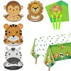 Jungle Safari Party Decorations - Include Animal Shaped Plates, Safari Tablecloth, Napkins, Forks, Safari Theme Party Supplies for Kid's Birthday, Baby Shower, Jungle Animal Theme Party, Serves 20