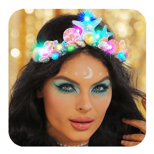 BARTOSI Boho Starfish Light Up Tiaras and Crowns Silver Seashell Bridal Headband Sea Star Beach Wedding Headwear for Women