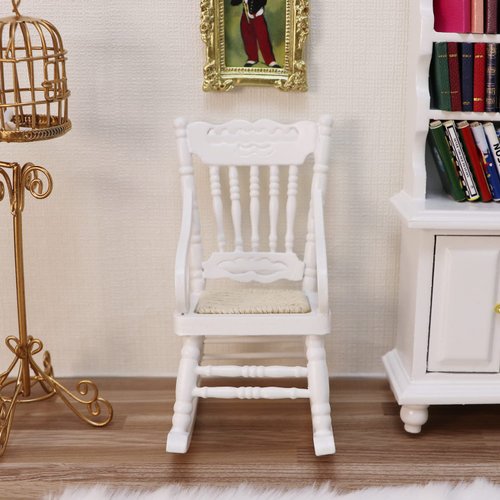 Dollhouse Chairs 2PCS Miniature Rocking Chair 1:12 Scale Wooden FurnitureAccessories Tiny Mini House Home Outdoor Cake Topper Decoration ModelLiving Room Scene Christmas Craft Displays (White)