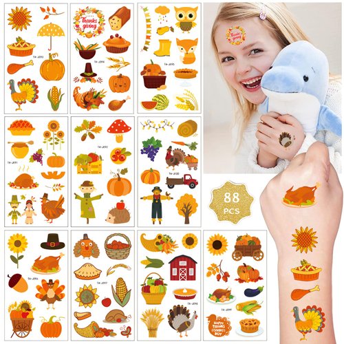 Y&C TENCOB Thanksgiving Day Waterproof Temporary Tattoos for Kids Boys Girls(Thanksgiving)