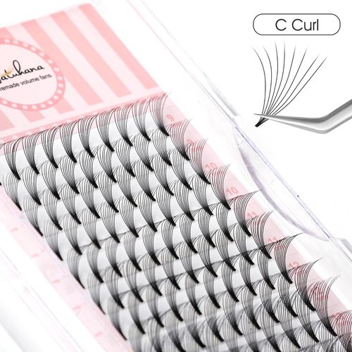 NATUHANA Premade Fans Eyelash Extension 8D Short Stem 0.07mm C Curl 9-15mm Mixed Tray Russian Volume Lash Pre made Fan False Lashes Short Root Lash Supplies Lash Extensions (9-15 MIX, 8D black;0.07 C)