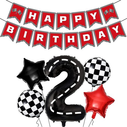 PANRRPERS Race Car Birthday Balloons Racing Banner 40 Inch Racetrack Number 0-9 Balloon for Baby Shower Birthday Race Car Themed Party Decoration (Number 2)