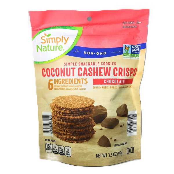 Simply Nature Coconut Cashew Crisps Paleo Cookie Chocolate Gluten Free Vegan Non GMO