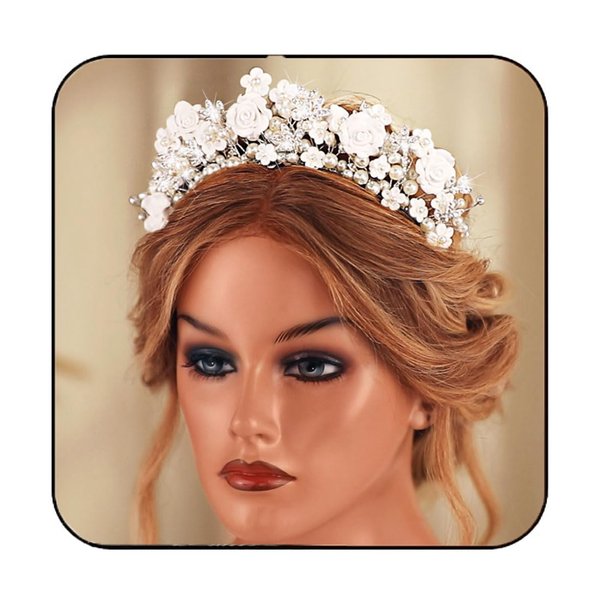 Gortin Flower Bride Wedding Headband Silver Pearl Headpiece Rhinestones Wedding Hair Band Bridal Hair Accessories for Women and Girls