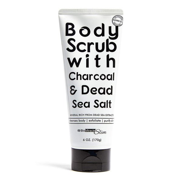 BioMiracle Body Scrub with Charcoal & Dead Sea Salt, Anti-Cellulite Skin Firming & Tightening Natural Body Scrub with Herbal Extracts & Antioxidants, for All Skin Types