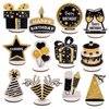 Happy Birthday Table Decorations & Centerpieces - 12-Piece Black & Gold Wooden Glitter Party Decor Set | Elegant & Reusable Birthday Supplies for Men, Women & Kids