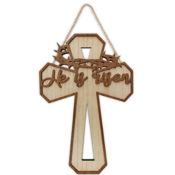 He is Risen Easter Cross Door Hanging Decorations,Easter Door Hanging Sign for Home Front Porch Wooden 3D
