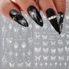 6Sheet Shiny Butterfly Nail Art Sticker,3D Holographic Black Pink Butterfly Nail Stickers Embossed Pendant Butterfly Design Nail Decals Stars Heart Nail Sticker for Women DIY Nail Art Decoration