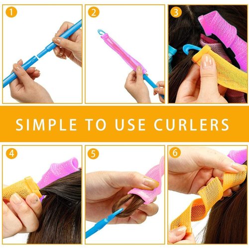 48PCS Hair Curlers Heatless Spiral and Wave Two Styles Formers(12inch) No Heat Curlers with 4PCS DIY Styling Hooks for Women and Girls’Short or Medium Hair (12 inch)