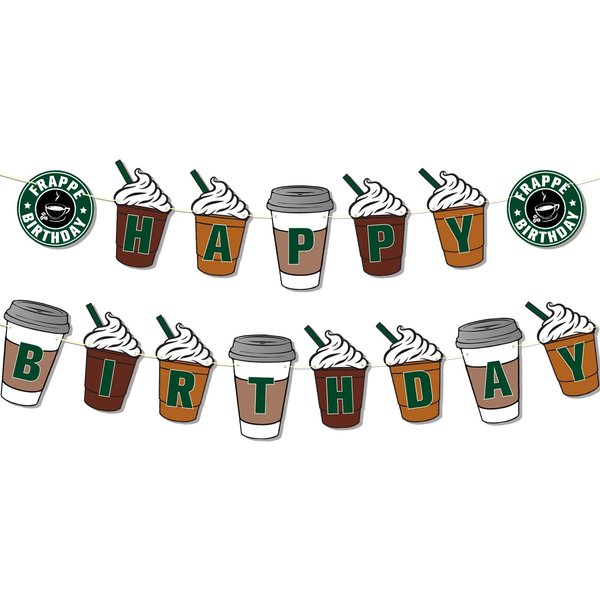 Ushinemi Coffee Party Decorations Frappe Happy Birthday Banner Coffee Cafe Birthday Party Supplies