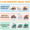 MOONTOY Toy Cars for 1 2 3 Year Old Boys, 3 Pack Friction Powered Cars Pull Back Toy Cars Set - Bull Truck, Leopard Truck, Crocodile Trucks, Push and Go Toy Cars for Toddler Boys Baby Gift.