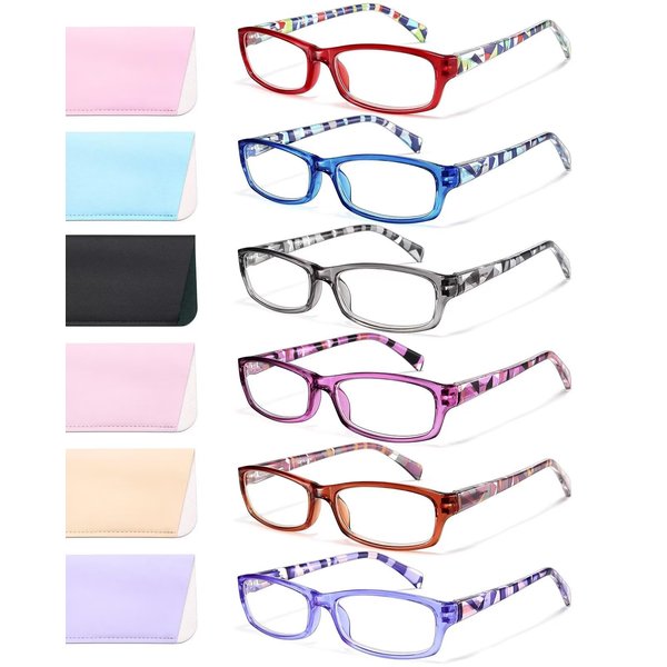 Gaoye Reading Glasses for Women, 6 pack Fashion Readers for Women Men Spring Hinge Eye Glasses, Blue Light Reading Glasses Anti Eyestrain