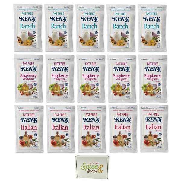 Fat Free Ranch, Fat Free Raspberry Vinaigrette, & Fat Free Italian Portion Packets Salad Dressing 1.5 Oz - 15 Pack (5 Each)