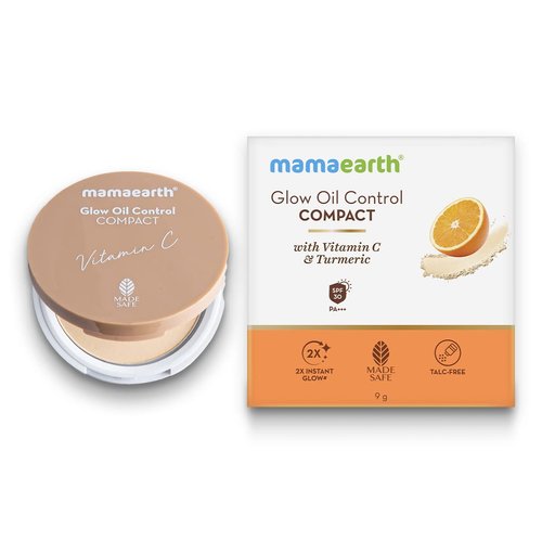 Mamaearth Glow Oil Control Compact Powder SPF 30 with Vitamin C & Turmeric for 2X Instant Glow - 9 g (Crème Glow)