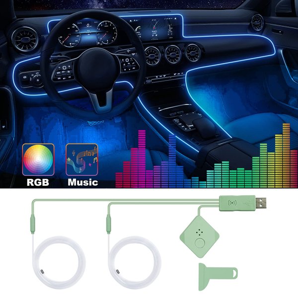Car Led Strip Lights,Interior Lights,Ambient Lighting Kit With RGB 16 Million Colors Fiber Optics&Music Sync Rhythm,USB Neon Light Accessories for Center Console&Dashboard,Upgraded Version