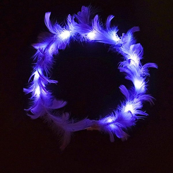 JORCEDI LED Feather Wreath Crown Headband Light-Up Angel Halo Headband For Cosplay Christmas Halloween Costume (Purple)