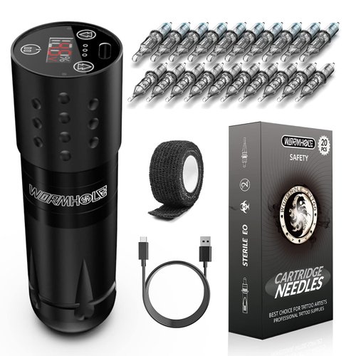 Wormhole Tattoo Kit, Rotary Tattoo Pen for Beginner,Tattoo Machine Kit Professional Complete TK548 (TK133A)