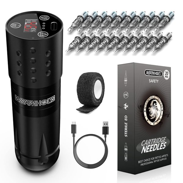 Wormhole Tattoo Kit, Rotary Tattoo Pen for Beginner,Tattoo Machine Kit Professional Complete TK548 (TK133A)