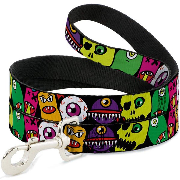 Buckle-Down Pet Leash - Monsters CLOSE-UP Black - 4 Feet Long - 1.5" Wide