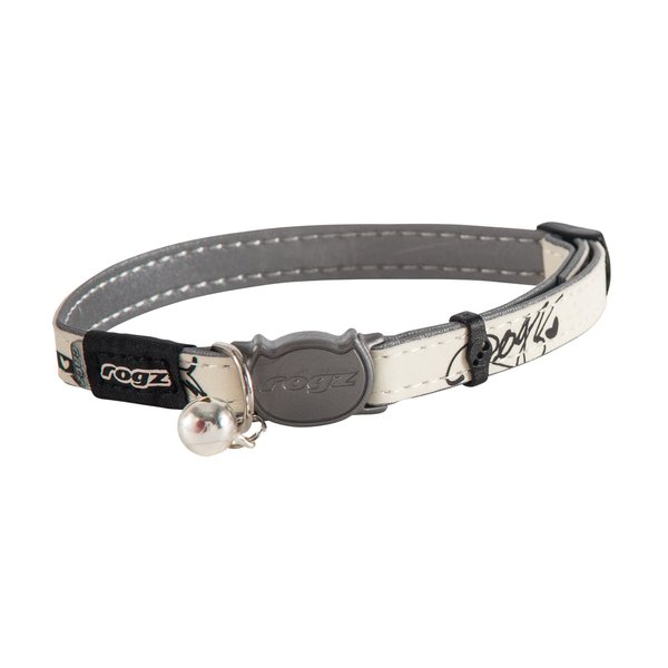 Rogz Glow in the Dark Reflective Cat Collar with Breakaway Clip and Removable Bell, fully adjustable to fit most breeds, Jumping Black Cat Design