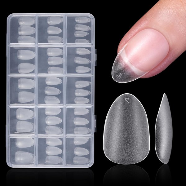 TOMICCA Short Almond Gel x Tips - Almond Shape Acrylic Nail Tips, Soft Gel Nail Tips Full Cover Nail Extensions 240pcs for Beginner and Professional 12 Sizes