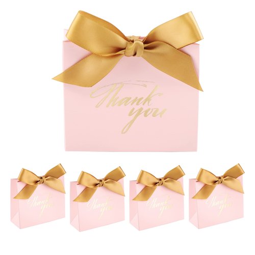 Yoption 50pcs Wedding Party Favor Boxes, Vintage Wedding Candy Boxes Bags Chocolate Treat Gift Boxes with Ribbons for Wedding Bridal Shower Birthday Party Decoration (Pink)