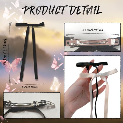 jagosen Hair Bows For Girls Women Hair Clips 2PCS White&Black Tassel Hair Ribbon Bowknot Hair Clips With Long Tail Y2K Hair Barrettes Accessories