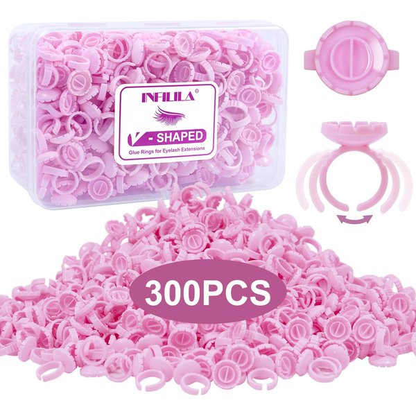 NXJ INFILILA Glue Rings, 300PCS Lash Glue Holder Rings for Lash Supplies, Blossom Glue Rings for Eyelash Extensions, Disposable Lash Glue Rings for Eyelash Extension Supplies