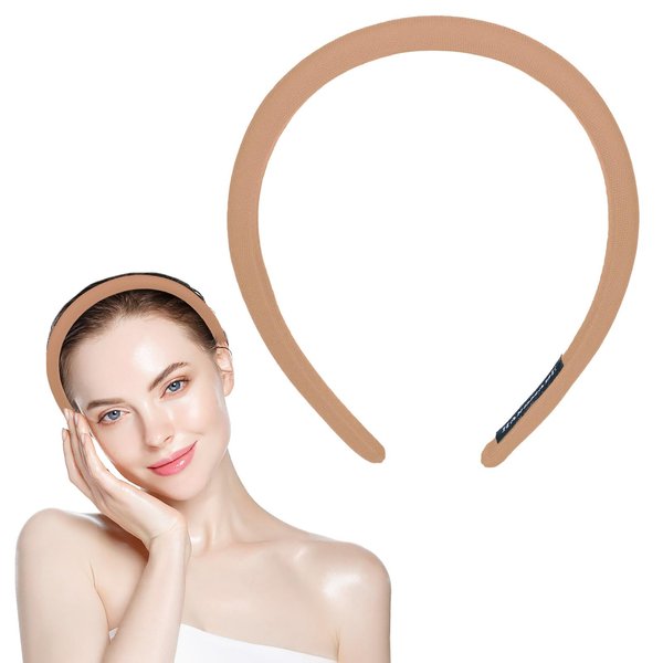 MOORIIY Headbands for Women, Padded Headband Makeup Spa Facial Headband Soft Sponge Hairband Hair Accessories for Washing Face, Makeup Removal, Shower, Skincare (Brown)